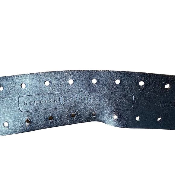 Fossil Black Leather Flower Punch Silver Studded Belt size medium main image 5